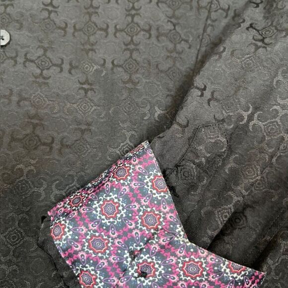 BOGOSSE Rare Embellished Black Button Down Contrast Print Cuff Shirt Size XL - Picture 2 of 10